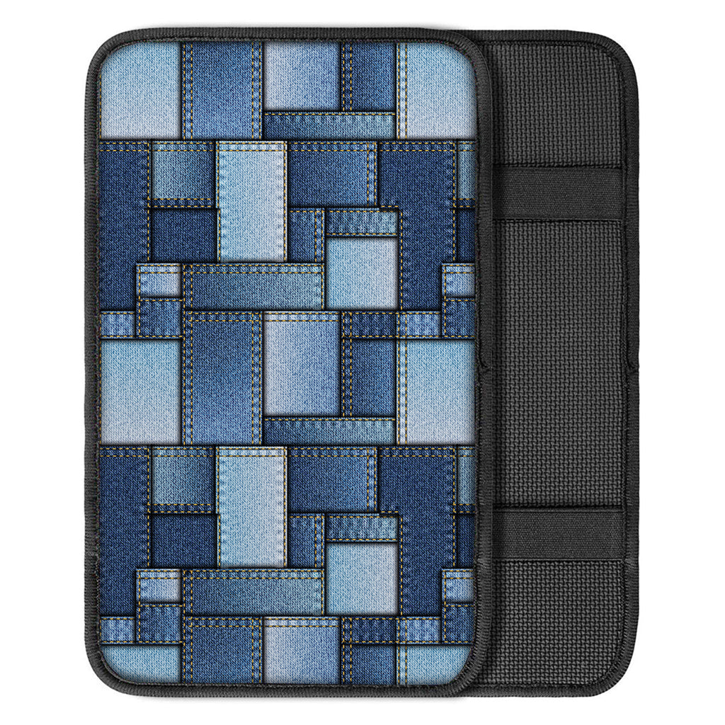 Patchwork Denim Jeans Pattern Print Car Center Console Cover