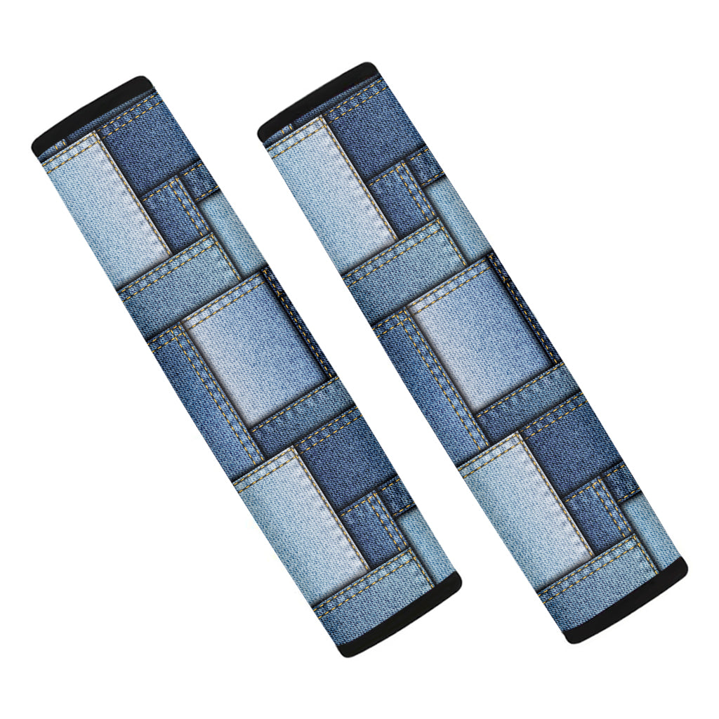 Patchwork Denim Jeans Pattern Print Car Seat Belt Covers