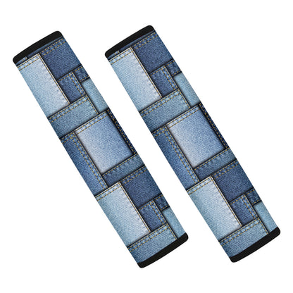 Patchwork Denim Jeans Pattern Print Car Seat Belt Covers