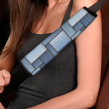 Patchwork Denim Jeans Pattern Print Car Seat Belt Covers