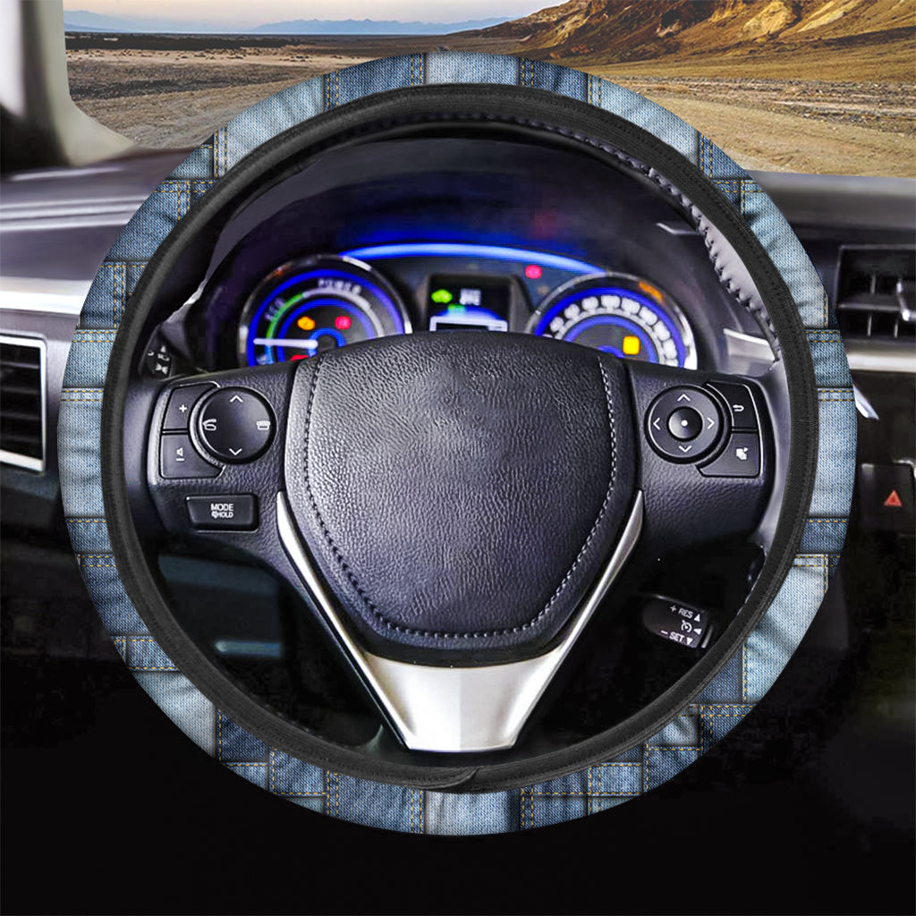 Patchwork Denim Jeans Pattern Print Car Steering Wheel Cover