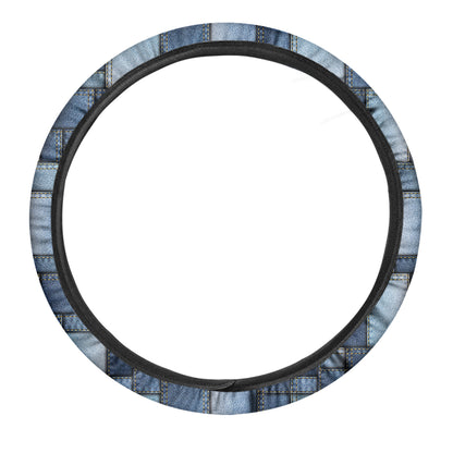 Patchwork Denim Jeans Pattern Print Car Steering Wheel Cover