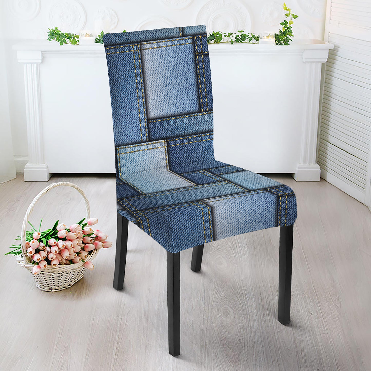 Patchwork Denim Jeans Pattern Print Dining Chair Slipcover