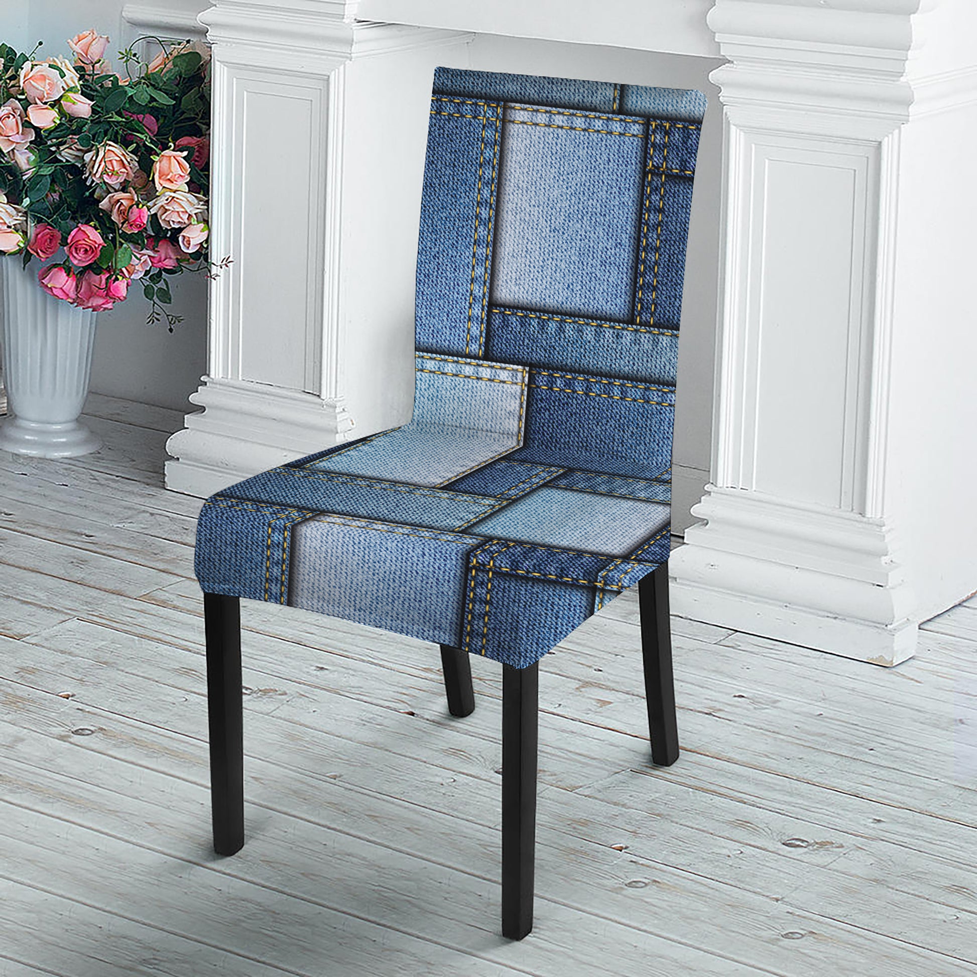Patchwork Denim Jeans Pattern Print Dining Chair Slipcover