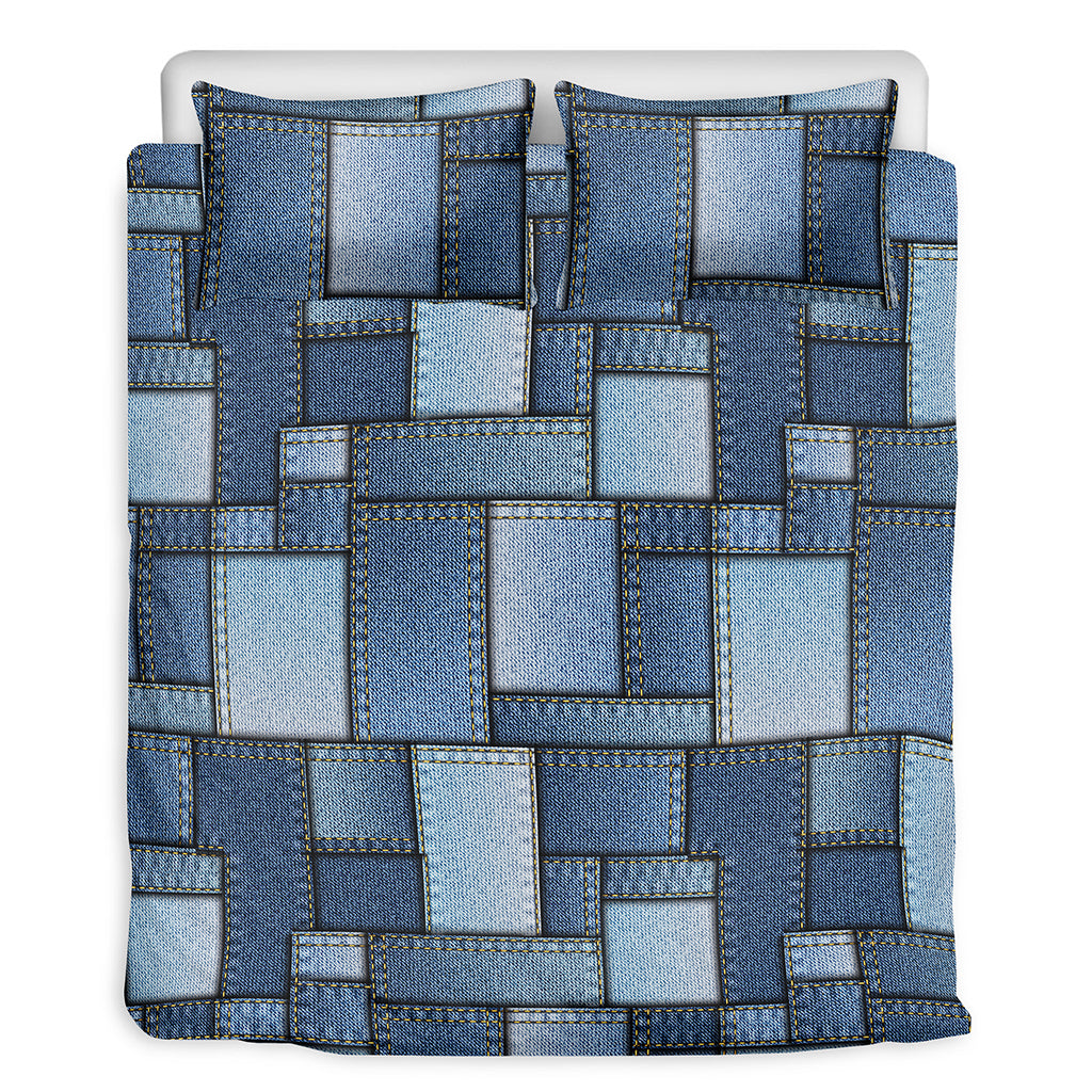 Patchwork Denim Jeans Pattern Print Duvet Cover Bedding Set