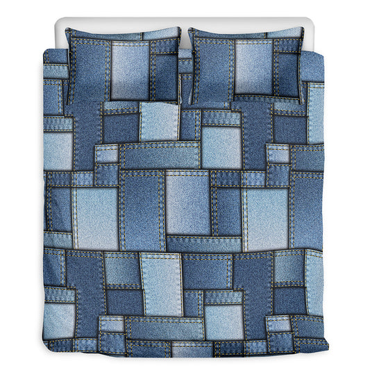 Patchwork Denim Jeans Pattern Print Duvet Cover Bedding Set