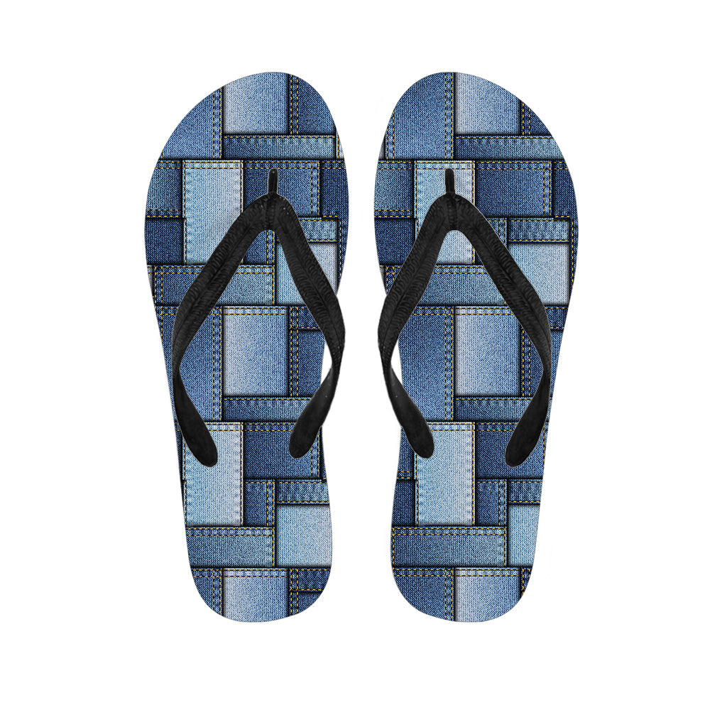 Patchwork Denim Jeans Pattern Print Flip Flops