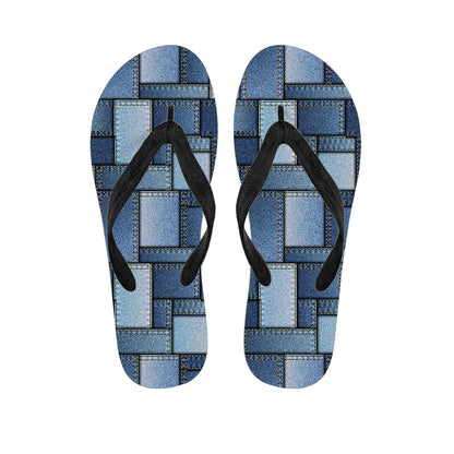 Patchwork Denim Jeans Pattern Print Flip Flops