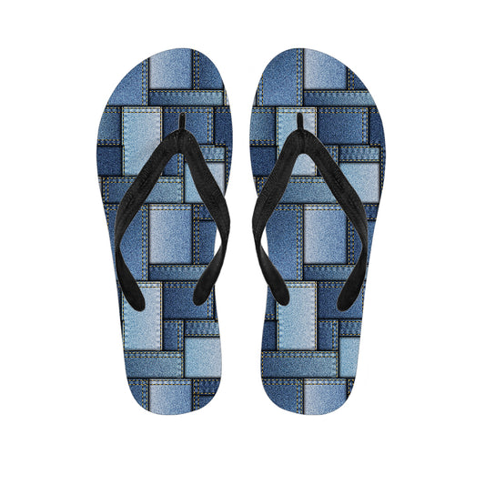 Patchwork Denim Jeans Pattern Print Flip Flops