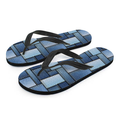 Patchwork Denim Jeans Pattern Print Flip Flops