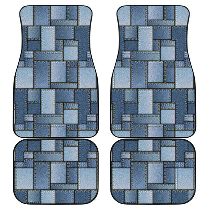 Patchwork Denim Jeans Pattern Print Front and Back Car Floor Mats