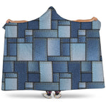 Patchwork Denim Jeans Pattern Print Hooded Blanket