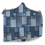 Patchwork Denim Jeans Pattern Print Hooded Blanket