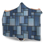 Patchwork Denim Jeans Pattern Print Hooded Blanket