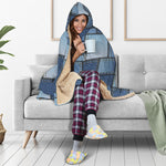 Patchwork Denim Jeans Pattern Print Hooded Blanket