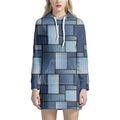 Patchwork Denim Jeans Pattern Print Pullover Hoodie Dress