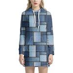 Patchwork Denim Jeans Pattern Print Hoodie Dress