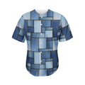 Patchwork Denim Jeans Pattern Print Men's Baseball Jersey