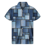Patchwork Denim Jeans Pattern Print Men's Short Sleeve Shirt