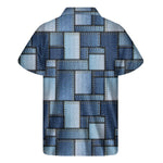 Patchwork Denim Jeans Pattern Print Men's Short Sleeve Shirt