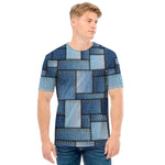 Patchwork Denim Jeans Pattern Print Men's T-Shirt