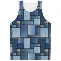 Patchwork Denim Jeans Pattern Print Men's Tank Top