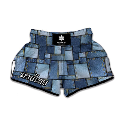 Patchwork Denim Jeans Pattern Print Muay Thai Boxing Shorts