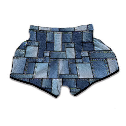 Patchwork Denim Jeans Pattern Print Muay Thai Boxing Shorts