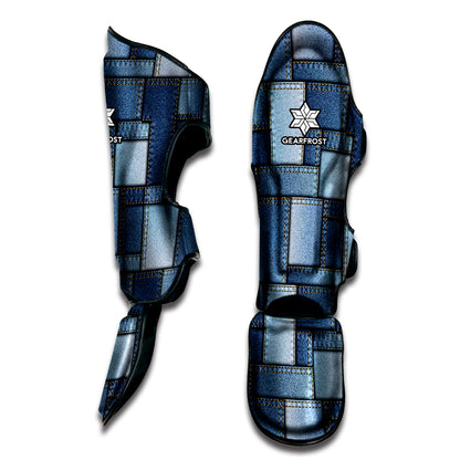 Patchwork Denim Jeans Pattern Print Muay Thai Shin Guard