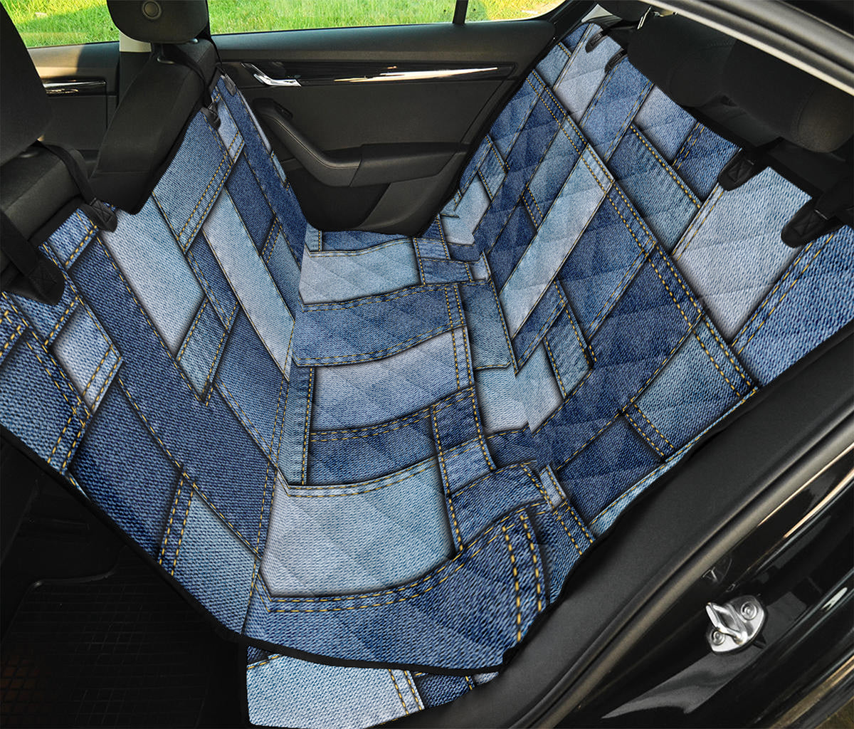 Patchwork Denim Jeans Pattern Print Pet Car Back Seat Cover