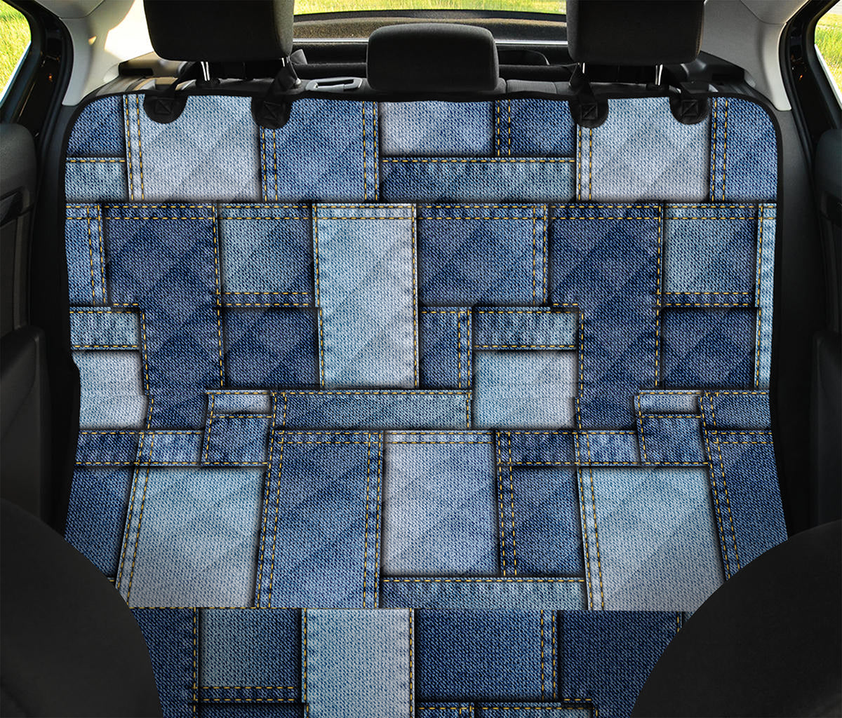 Patchwork Denim Jeans Pattern Print Pet Car Back Seat Cover