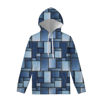 Patchwork Denim Jeans Pattern Print Pullover Hoodie