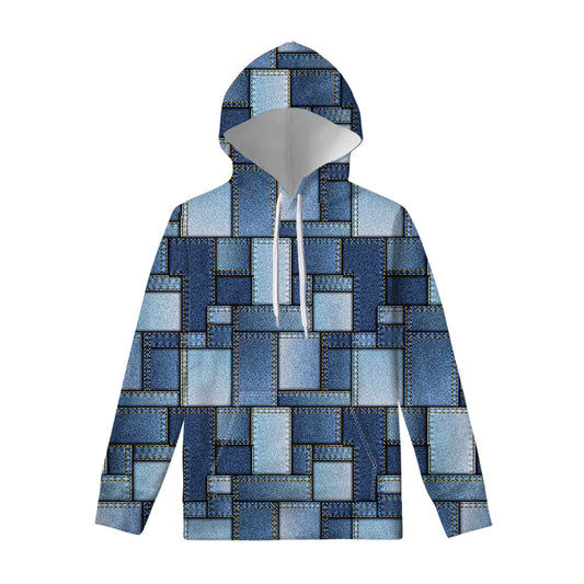 Patchwork Denim Jeans Pattern Print Pullover Hoodie