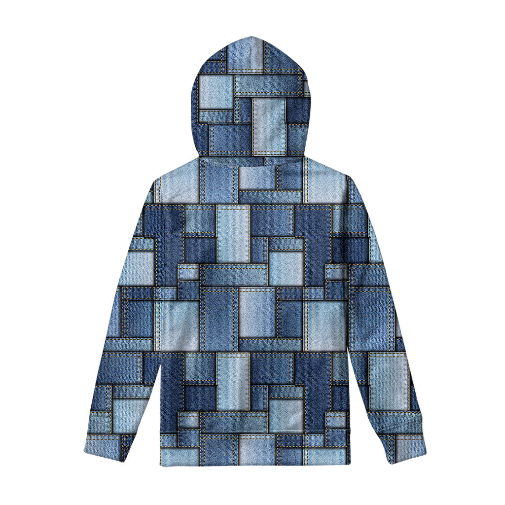 Patchwork Denim Jeans Pattern Print Pullover Hoodie
