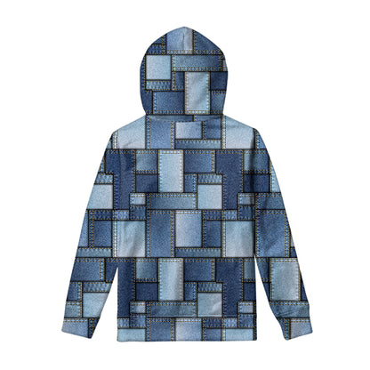 Patchwork Denim Jeans Pattern Print Pullover Hoodie