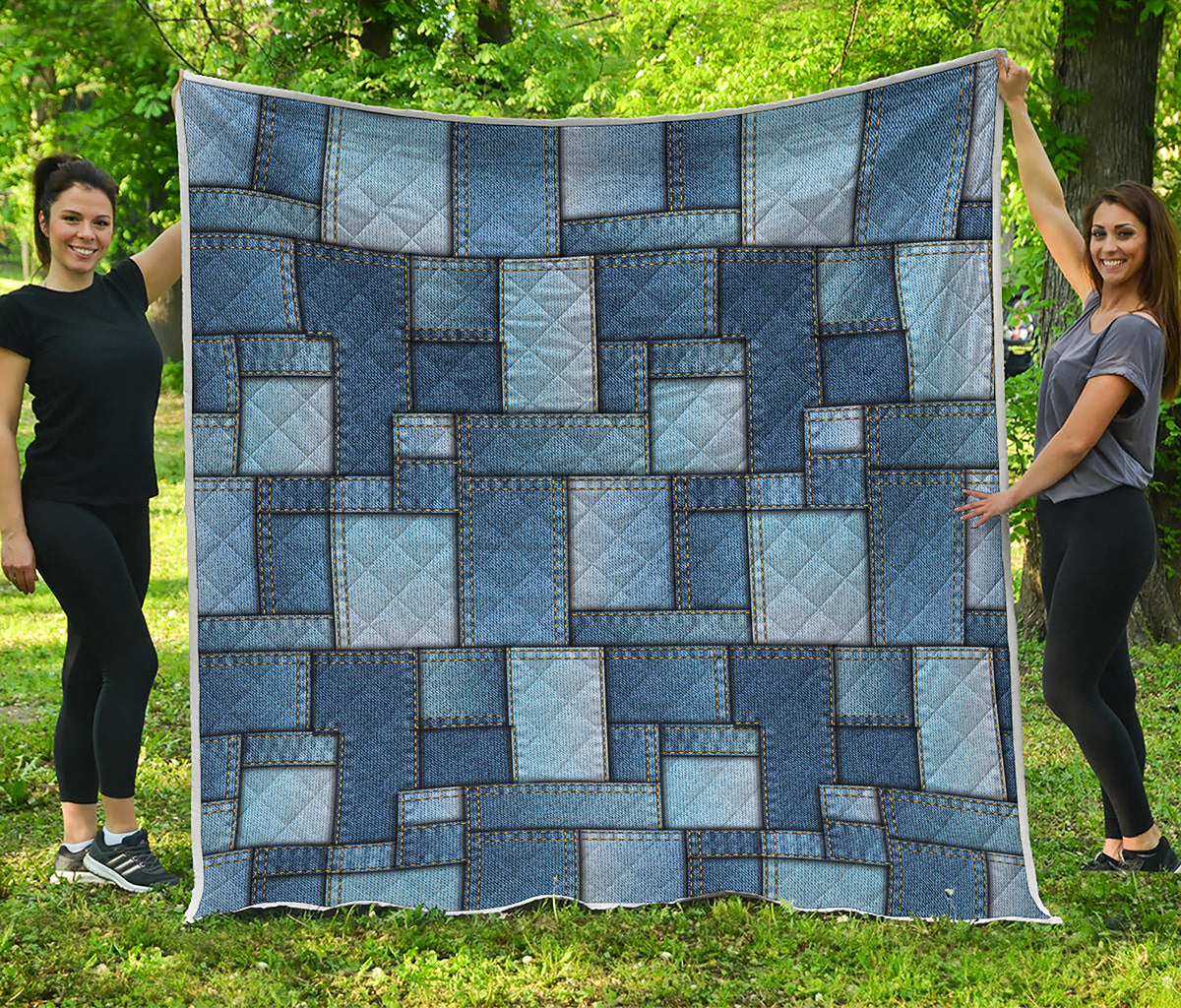 Patchwork Denim Jeans Pattern Print Quilt