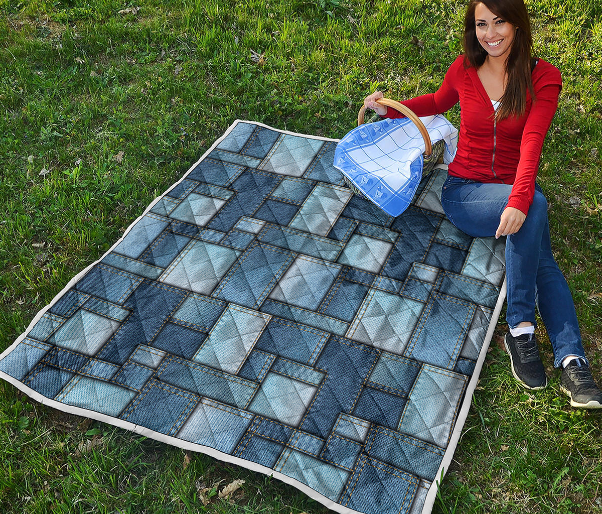 Patchwork Denim Jeans Pattern Print Quilt