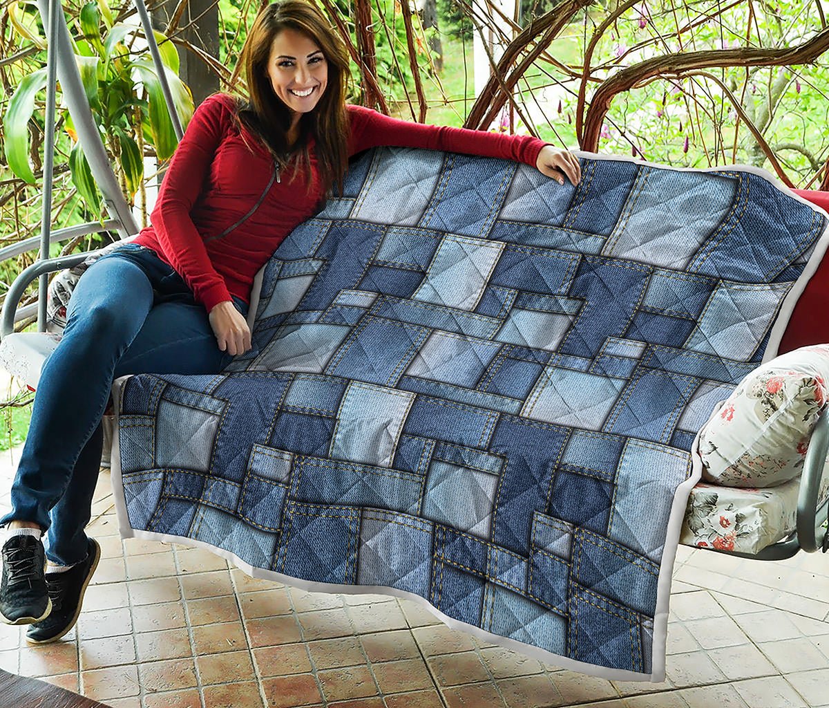 Patchwork Denim Jeans Pattern Print Quilt