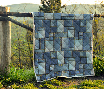 Patchwork Denim Jeans Pattern Print Quilt