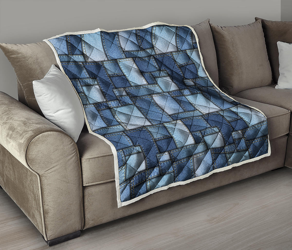 Patchwork Denim Jeans Pattern Print Quilt