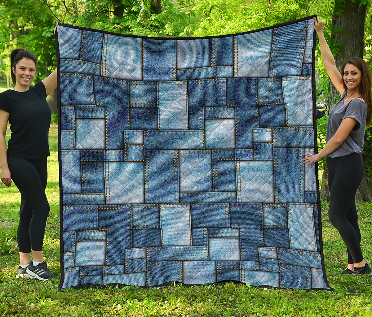 Patchwork Denim Jeans Pattern Print Quilt