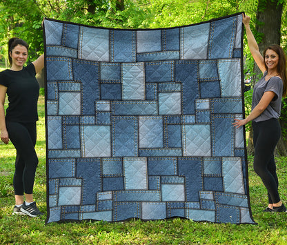 Patchwork Denim Jeans Pattern Print Quilt