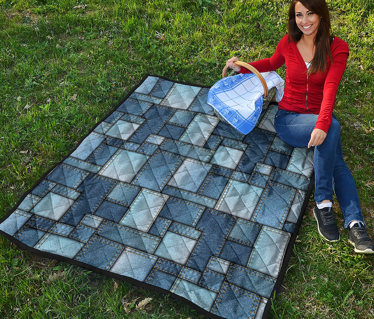 Patchwork Denim Jeans Pattern Print Quilt