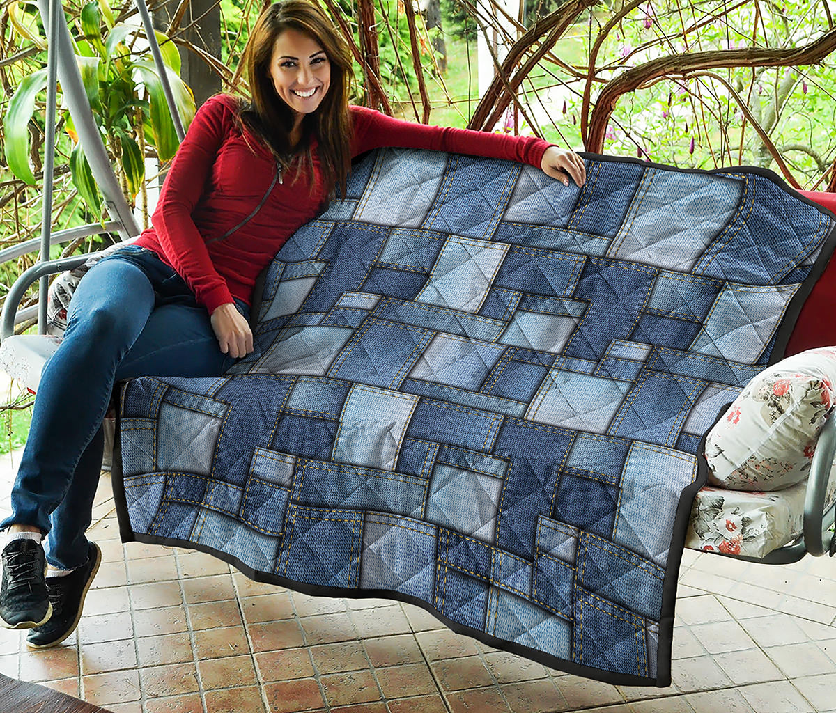 Patchwork Denim Jeans Pattern Print Quilt