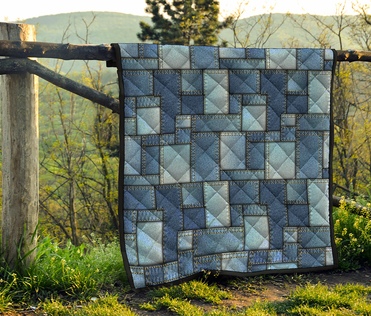 Patchwork Denim Jeans Pattern Print Quilt