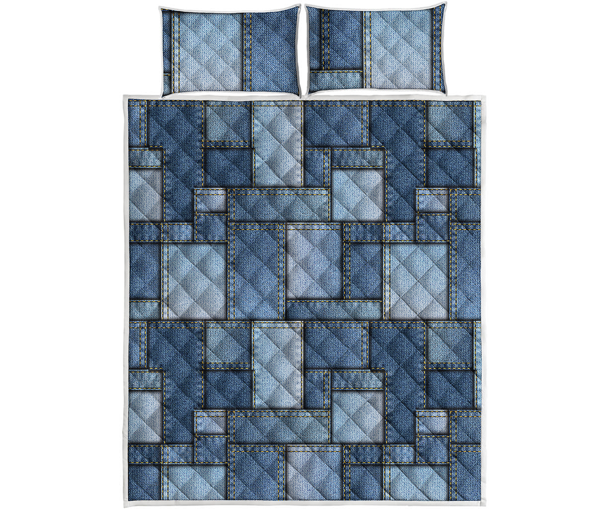 Patchwork Denim Jeans Pattern Print Quilt Bed Set