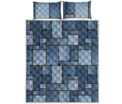 Patchwork Denim Jeans Pattern Print Quilt Bed Set