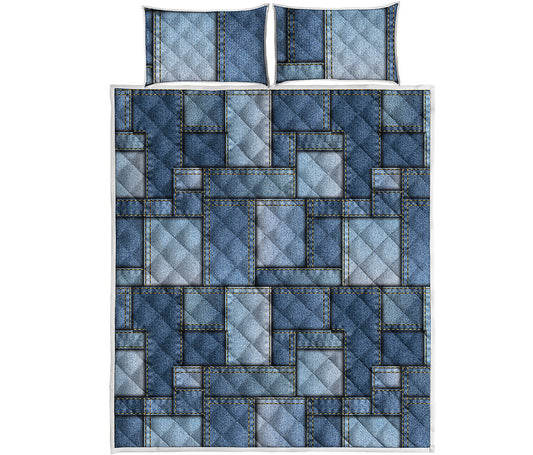 Patchwork Denim Jeans Pattern Print Quilt Bed Set
