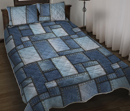 Patchwork Denim Jeans Pattern Print Quilt Bed Set
