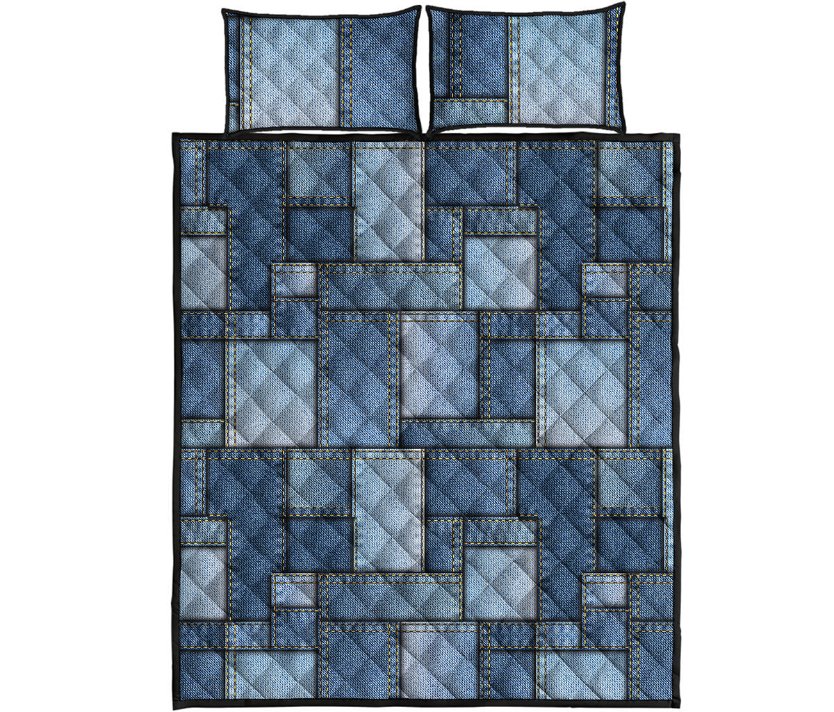Patchwork Denim Jeans Pattern Print Quilt Bed Set